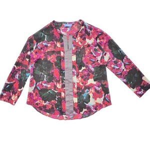 Simply Vera Vera Wang Blouse Womens‎ PL Long Sleeve V Neck Tunic Sheer Chiffon